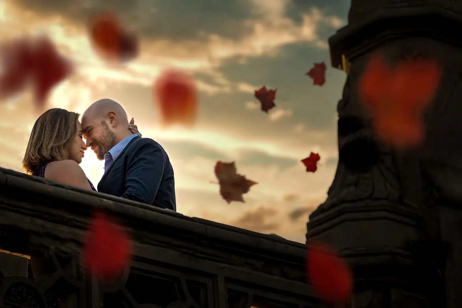 Engagement leaf drop portrait