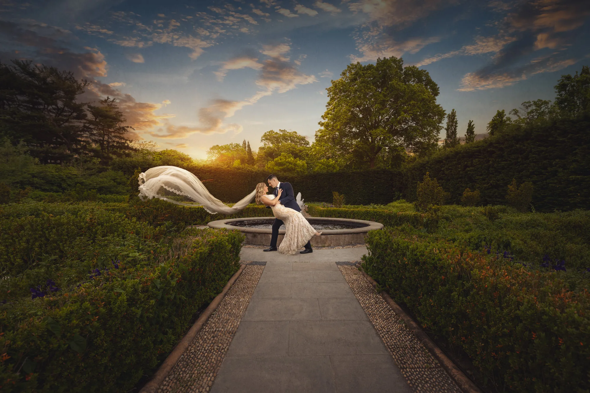 Bride and groom at Snug Harbor, Staten Island — George Pompilio Photography