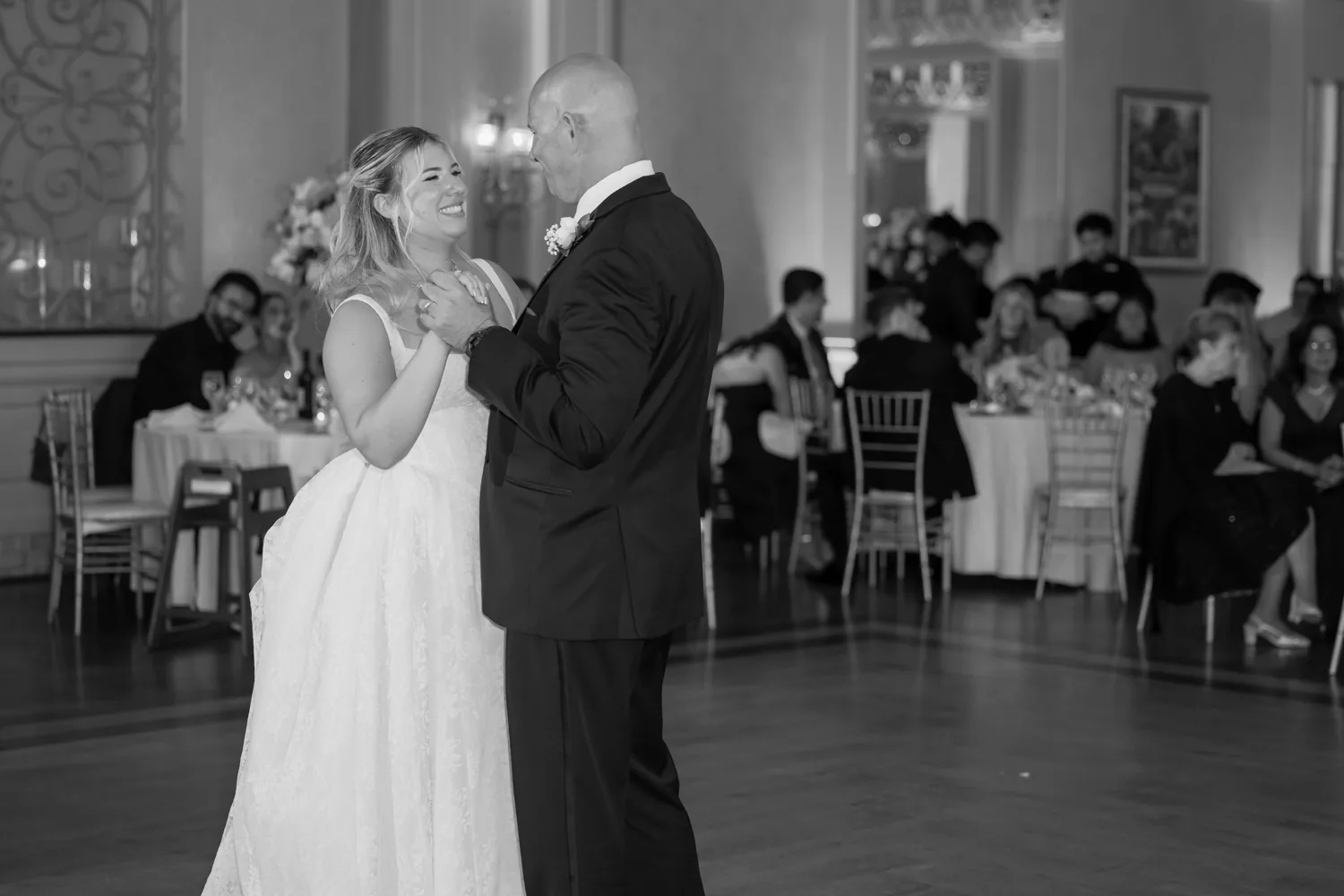 Chelsea and Ryan&rsquo;s wedding: Black and white father-daughter dance at Larkfield &mdash; George Pompilio Photography