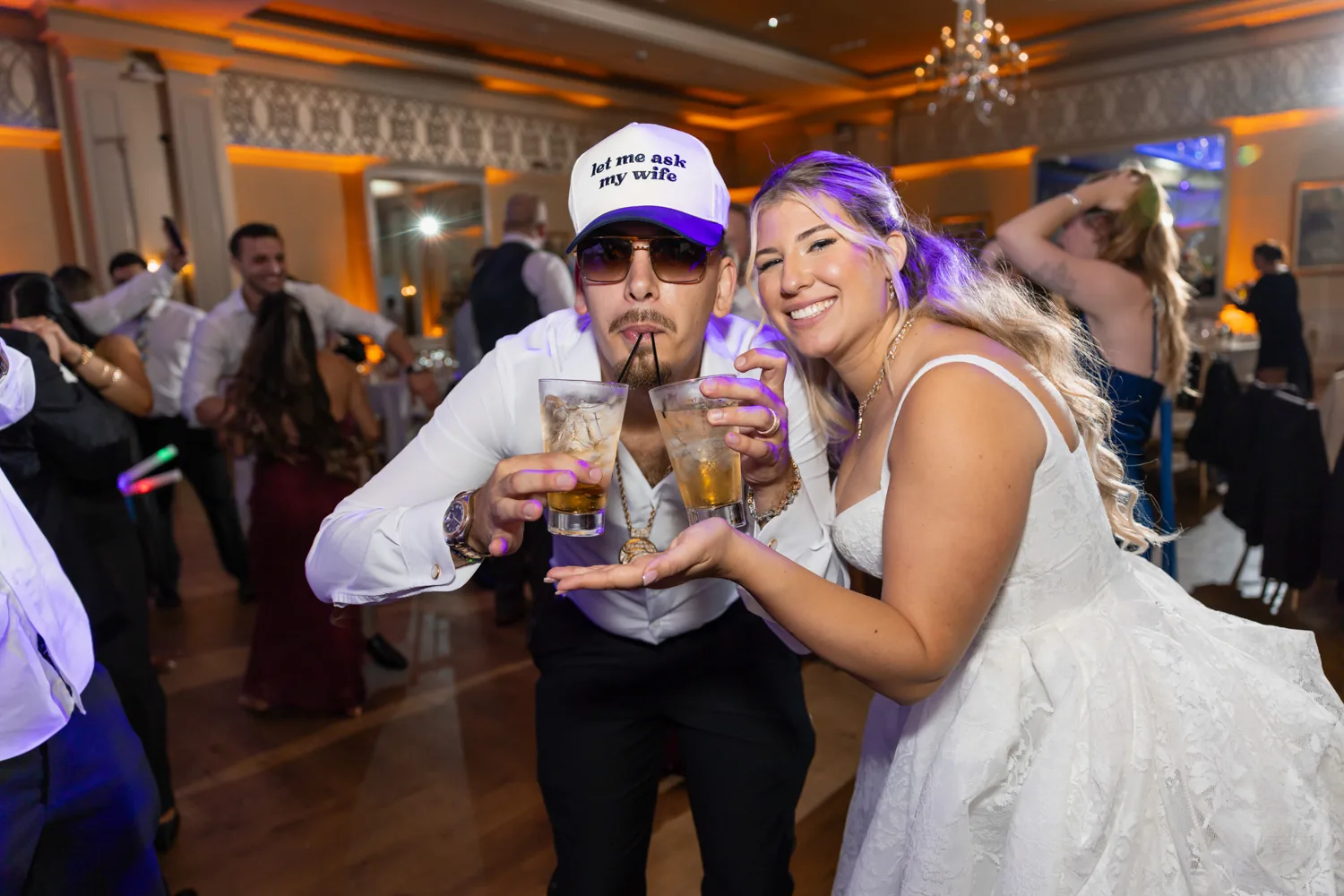 Chelsea and Ryan&rsquo;s wedding: Bride and groom partying with guests on the dance floor at Larkfield &mdash; George Pompilio Photography