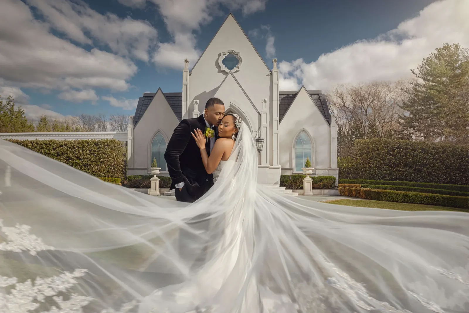 Bride and groom at Park Chateau Estate chapel — George Pompilio Photography
