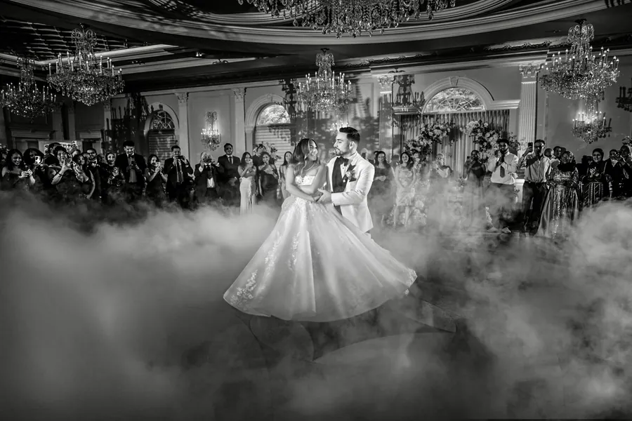 First dance on a cloud of low fog in the ballroom at The Rockleigh &mdash; George Pompilio Photography